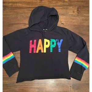 On Fire junior women's  L crop hooded activewear sweatshirt white multi stripes